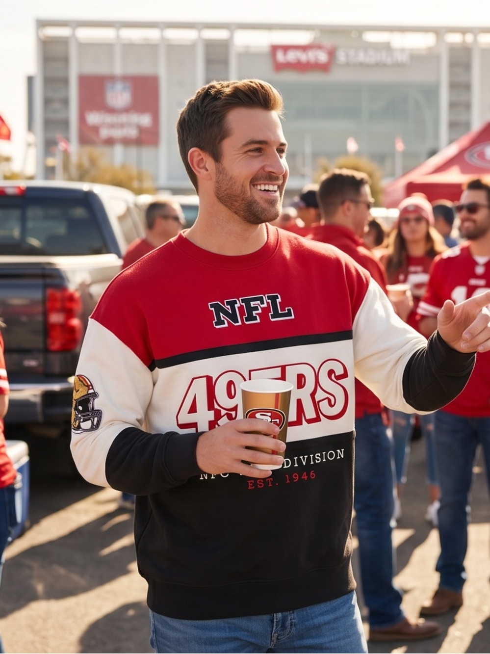 NFL 49ERS Colorblock Crewneck Sweater - Red/White/Black